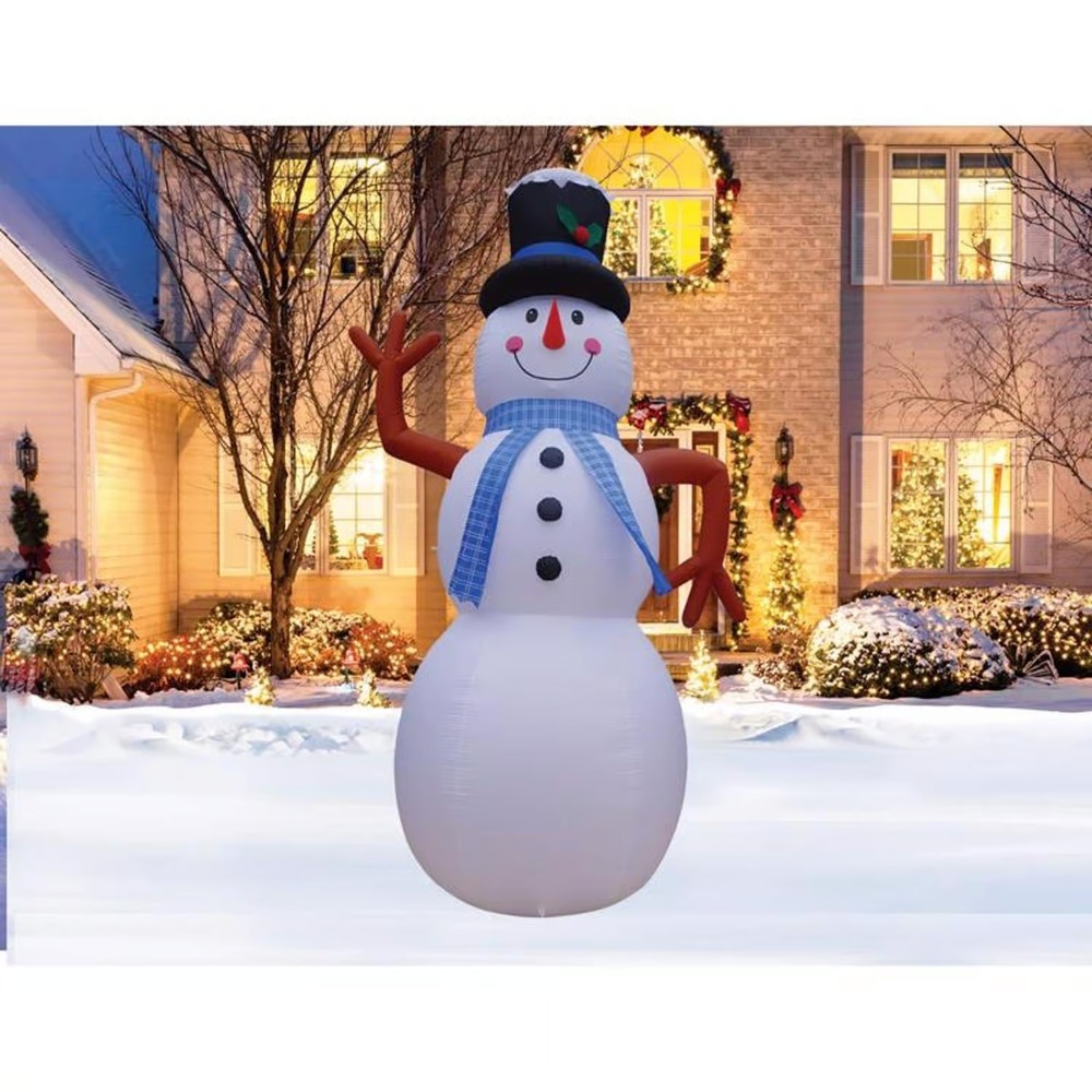 20' Inflatable Giant Christmas Snowman w/ Top Hat Blue Scarf LED Yard Decoration - Picture 2 of 11